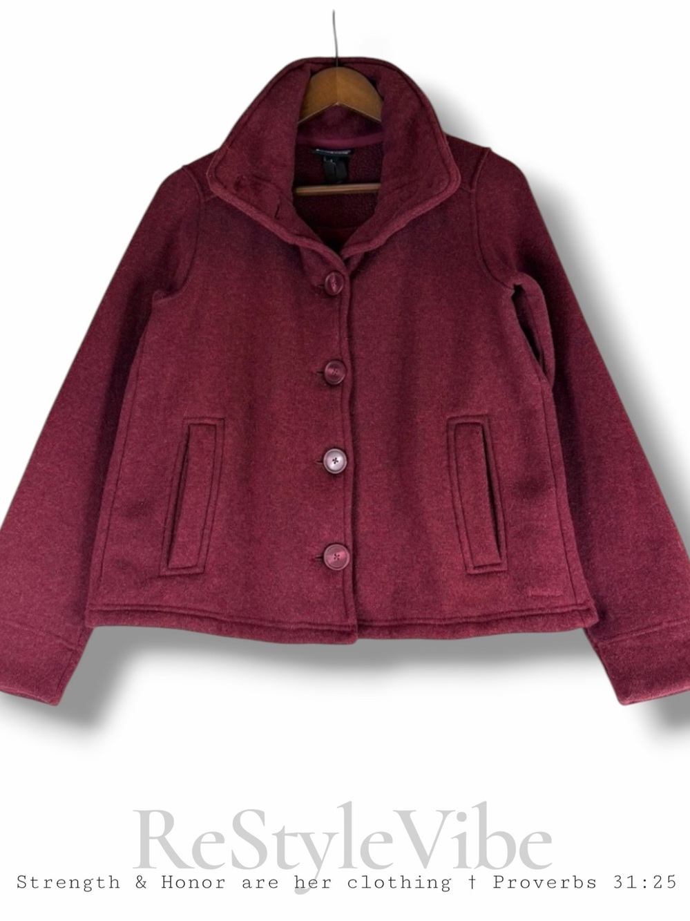 PATAGONIA Women’s Size S Jacket Coat Button Front Fleece Relaxed Fit Cowl Neck
